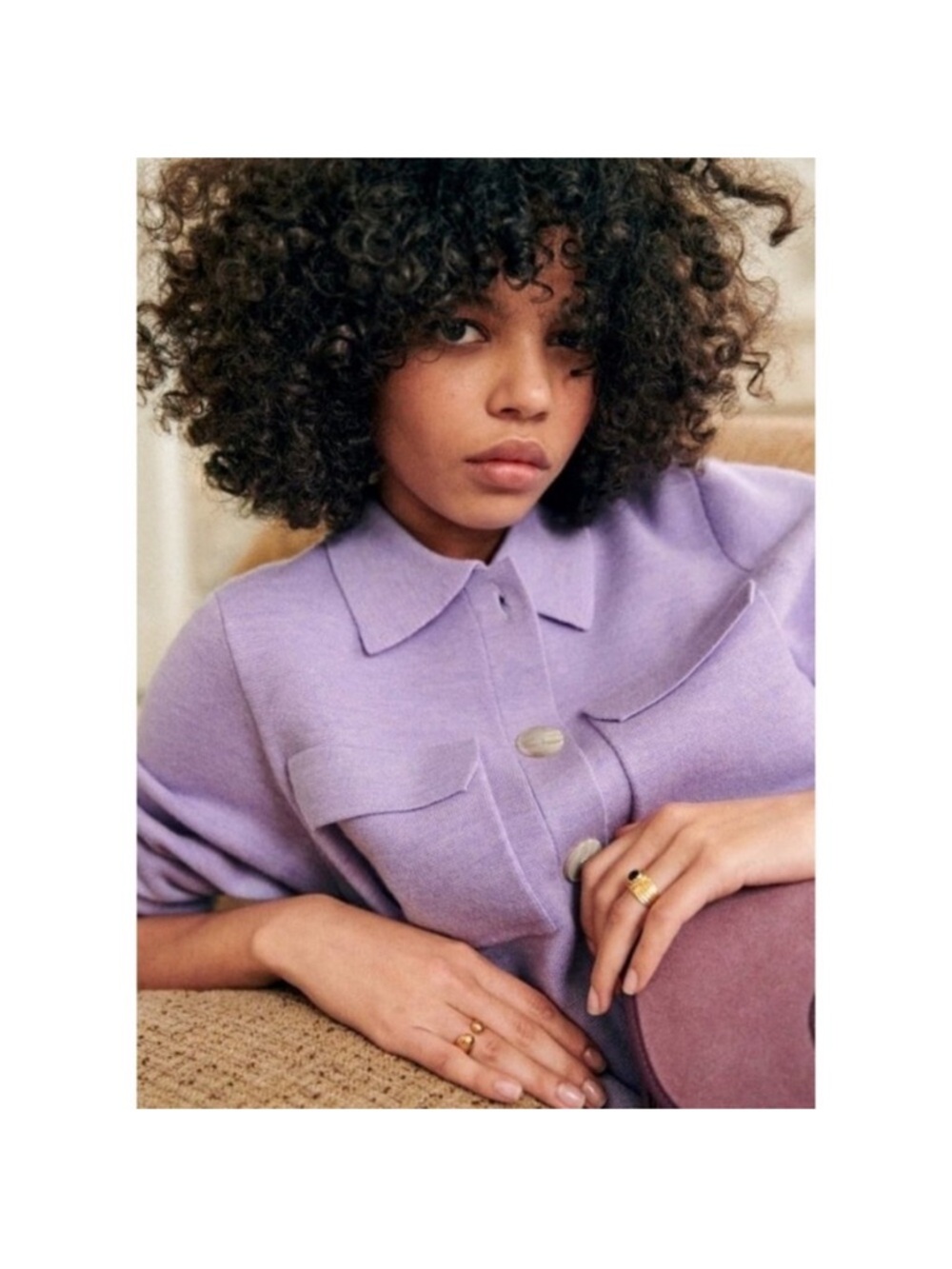Sézane Lilac Button-Front Knit Jacket - Picture 2 of 15